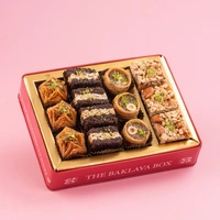 Assorted Red Tin Chocolate Baklava Box With White Ribbon Packing - 350 Gm
