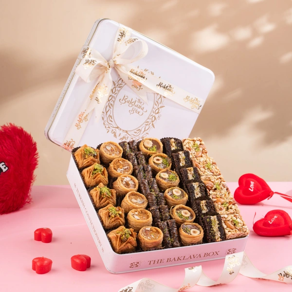 Assorted White Tin Chocolate Box With Ribbon Packing - 1 Kg