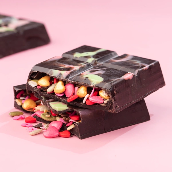 Dark Chocolate Bar With Mix Sugar Heart & Mix Seed - 250 Gm