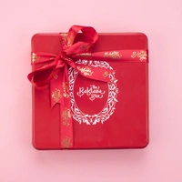 Red Tin Assorted Chocolate Baklava Box With Red Ribbon - 1 Kg