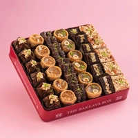 Red Tin Assorted Chocolate Baklava Box With Red Ribbon - 1 Kg
