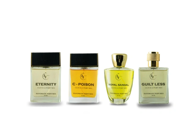 Unisex Set of 4 Handmade Perfume Combo- Royal Sandal, C-Poison, Guiltless, Eternity - 60 ML