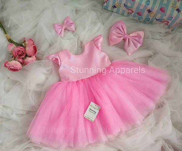 New Pink Cap Sleeve Party Wear - Pink, 9-12 Month