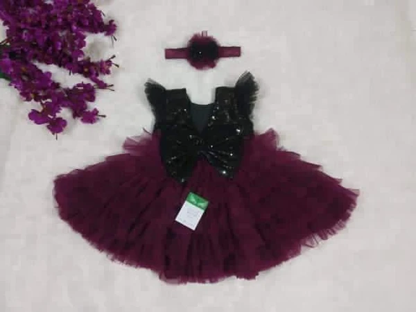 Black Sequins Wine Layered Partywear - Black & Wine, 0-3 Month