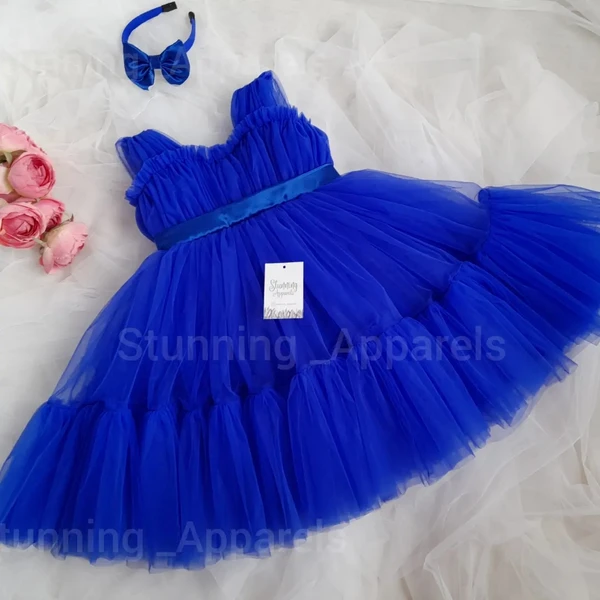 Royal Blue Ruffled Party Wear  - Royal Blue, 0-3 Months