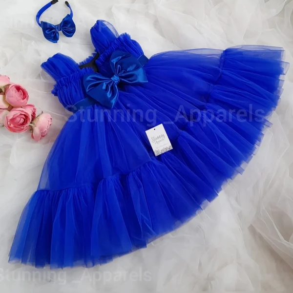 Royal Blue Ruffled Party Wear  - Royal Blue, 0-3 Months