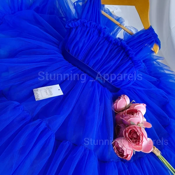 Royal Blue Ruffled Party Wear  - Royal Blue, 0-3 Months