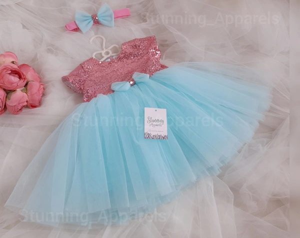 Cape Sleeves Sky Blue Partywear Frock  - Blizzard Blue, 9-12 Month