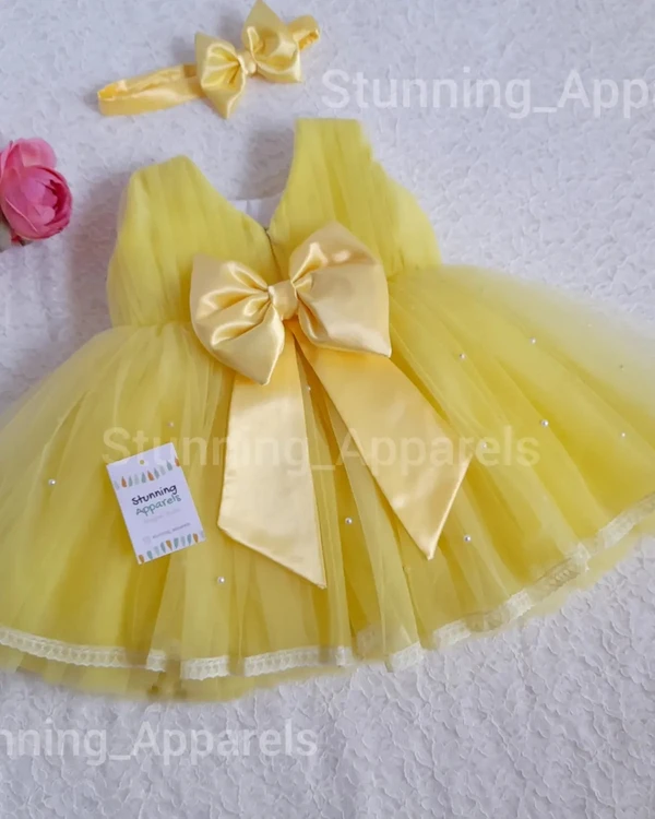 Pearls Work Stylish Partywear  Yellow Dress  - Wild Rice, 0-3 Months