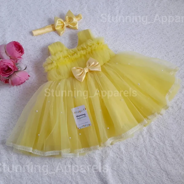 Pearls Work Stylish Partywear  Yellow Dress  - Wild Rice, 0-3 Months