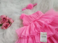 One Shoulder  Layered Fluffy Partywear Frock  - French Rose, 3-4 Years