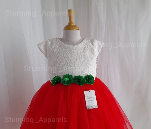 High-low Style Flowers Work Stylish Frock  - Red, 1-2 Years