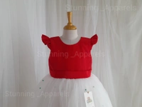 Green Pearls Work Ruffled Sleeves Frock  - White, 1-2 Years