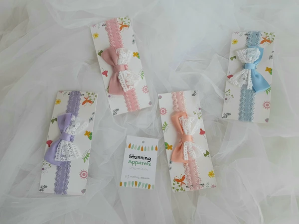 Lace Work Bow Hairband (4 Piece) - 0-3 Months