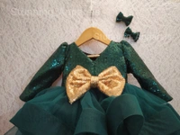 Dresigner Green Sequvence  Long Sleeves Layered Frock (Premium Shipping) - green, 1-2 Years