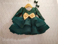 Dresigner Green Sequvence  Long Sleeves Layered Frock (Premium Shipping) - green, 1-2 Years