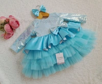 Designer Long Sleeves Partywear  Frock  - dark sky blue, 2-3 Years
