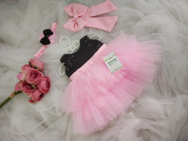 Baby Pink Layered Classy Partywear Frock  - baby pink, 9-12 Month