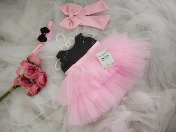Baby Pink Layered Classy Partywear Frock  - baby pink, 1-2 Years
