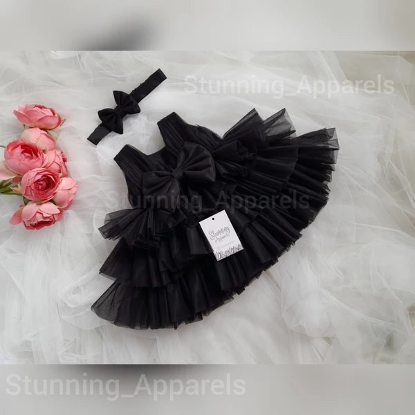 Double  Folded Layered Partywear Black Frock 