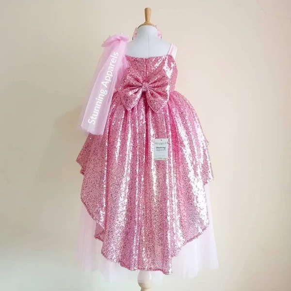 High-low Pattern Designer Pink Sequvence Frock  - baby pink, 3-4 Years