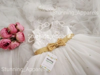 Pearls And Lace Work High - Low Designer Frock  - White, 9-12 Month