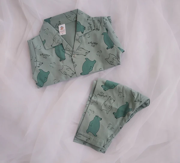 Bear Print Kids Night Suit  - 9-12 Month (S)