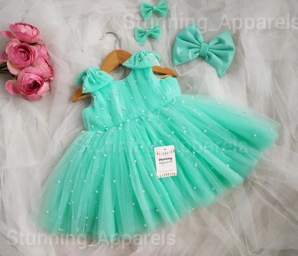 Pearls Work Sea Green Frock  - 0-3 Months