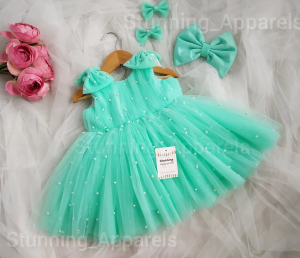 Pearls Work Sea Green Frock  - 3-6 Month