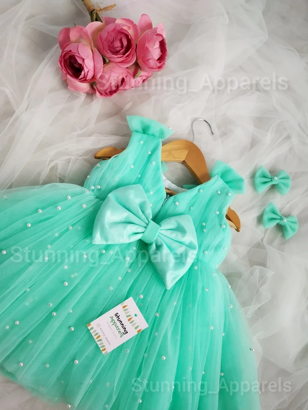 Pearls Work Sea Green Frock  - 3-6 Month