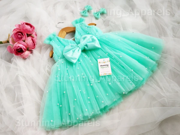 Pearls Work Sea Green Frock  - 3-4 Years