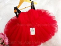 Black Satin Bow Strapped Red Frock  - 0-3 Months