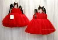 Black Satin Bow Strapped Red Frock  - 0-3 Months