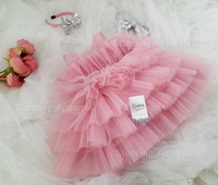 Silver Sequvence  Bow Layered Partywear  Peach Frock  - 3-6 Month
