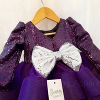 Designer Purplè Sequins Long Sleeves Partywear Frock  - 1-2 Years