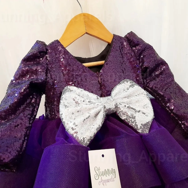 Designer Purplè Sequins Long Sleeves Partywear Frock  - 5-6years