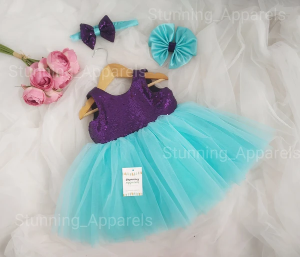 Purple Sequins Sky Blue Partywear Dress  - 3-6 Month