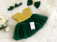 Golden Sequvence  Green Partywear Dress - 0-3 Months