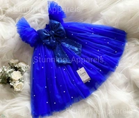 White Pearls Work Ruffled Sleevless Umbrella  Dress - 4-5 Years
