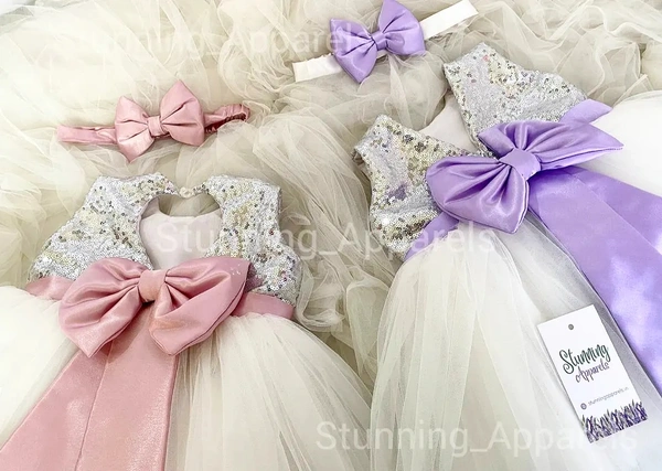 Dark Lavender And Peach Partywear Combo Dress - 0-3 Months