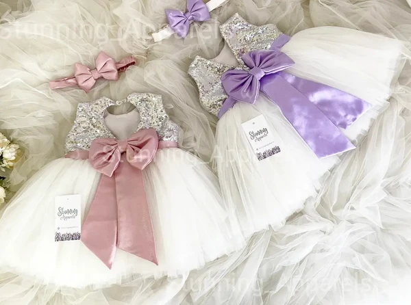 Dark Lavender And Peach Partywear Combo Dress - 6-9 Month