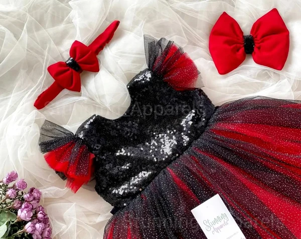 Ruffled Slewves Partywear Dress  - 0-3 Months