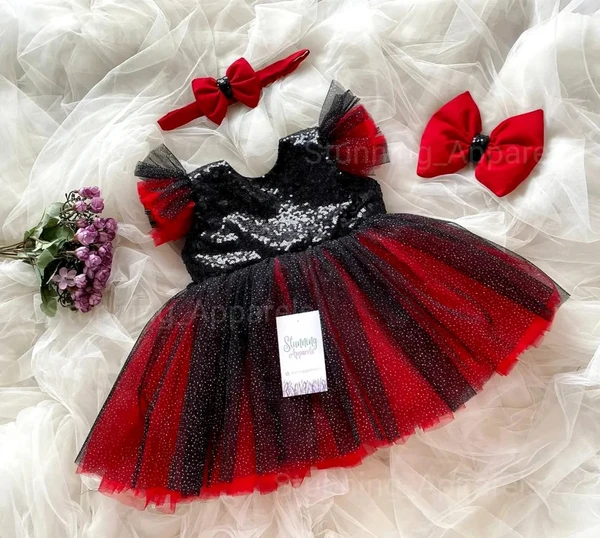 Ruffled Slewves Partywear Dress  - 0-3 Months