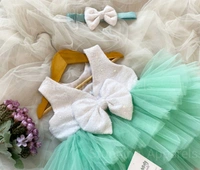 Sea Green Layered Partywear Dress - 1-2 Years
