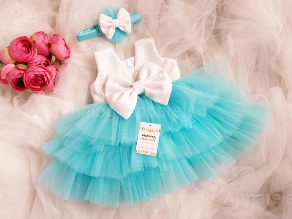 Sky Blue Layered Partywear Dress - 0-3 Months