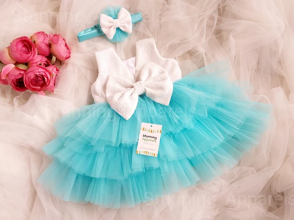 Sky Blue Layered Partywear Dress - 9-12 Month