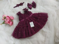 White Pearls Work Partywear  Wine Ruffled Dress  - 3-6 Month
