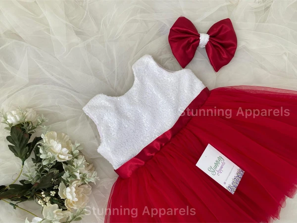 Stylish Milky Sequins Partywear  Ruby Red Dress - 0-3 Months