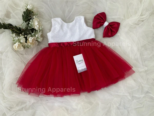 Stylish Milky Sequins Partywear  Ruby Red Dress - 0-3 Months