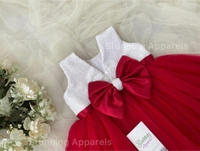 Stylish Milky Sequins Partywear  Ruby Red Dress - 1-2 Years